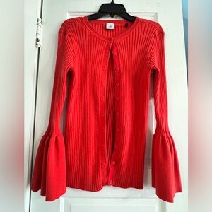 CAbi Red Ribbed Bell Sleeve Cardigan Sweater